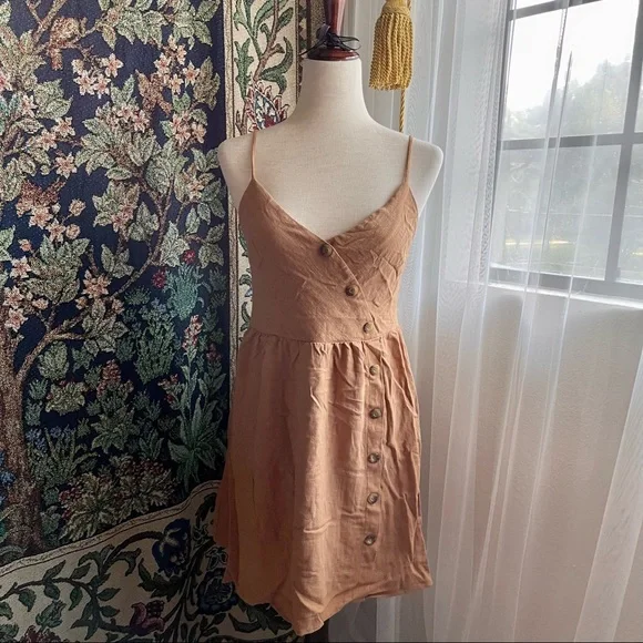 Tilly's | Dresses | New Tillys Tan Linen Button Front Wrap Camisole Dress  Boho Summer Dress | Poshmark